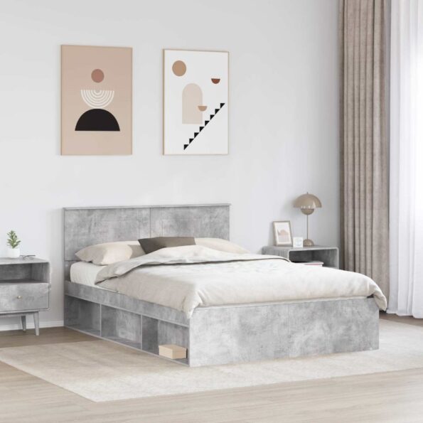 vidaXL Rám postele Betónová šedá 150 x 200 cm Kompozitné drevo – Obrázok 3