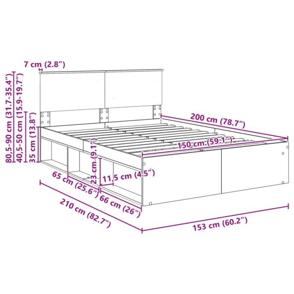 vidaXL Rám postele Dymová dub 150 x 200 cm Kompozitné drevo – Obrázok 13