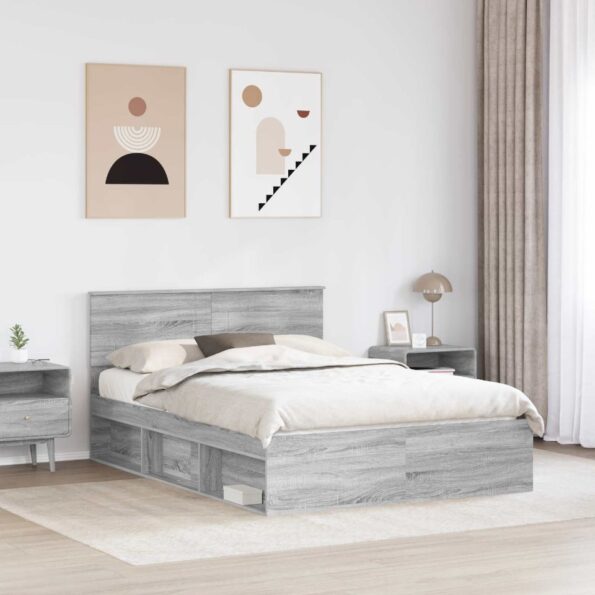 vidaXL Rám postele Sivý Sonoma 150 x 200 cm Kompozitné drevo – Obrázok 3