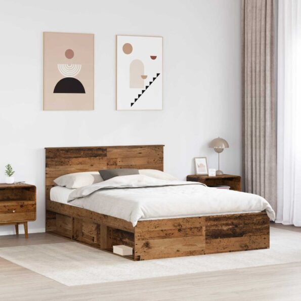 vidaXL Rám postele Staré drevo 150 x 200 cm Kompozitné drevo – Obrázok 3