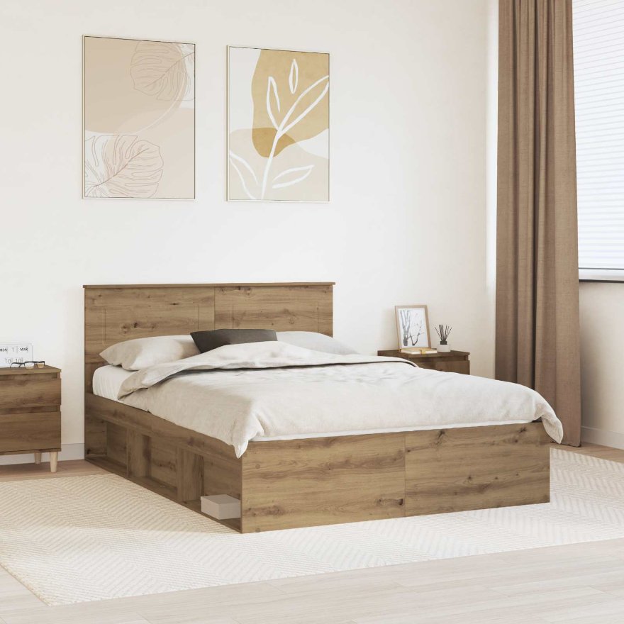 3407876_1.jpg vidaXL Rám postele Remeselnícky dub 140 x 190 cm Kompozitné drevo – Obrázok 1