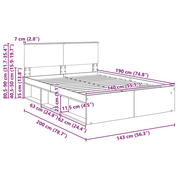 vidaXL Rám postele Remeselnícky dub 140 x 190 cm Kompozitné drevo – Obrázok 13