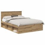 vidaXL Rám postele Remeselnícky dub 140 x 190 cm Kompozitné drevo – Obrázok 2