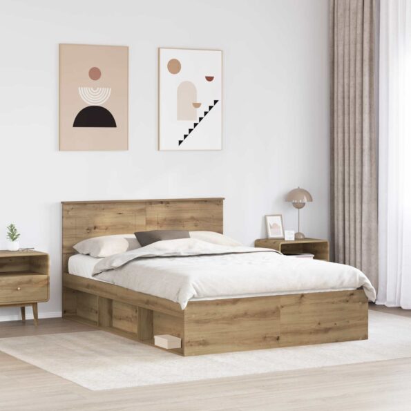 vidaXL Rám postele Remeselnícky dub 140 x 190 cm Kompozitné drevo – Obrázok 3