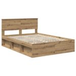 vidaXL Rám postele Remeselnícky dub 140 x 190 cm Kompozitné drevo – Obrázok 4