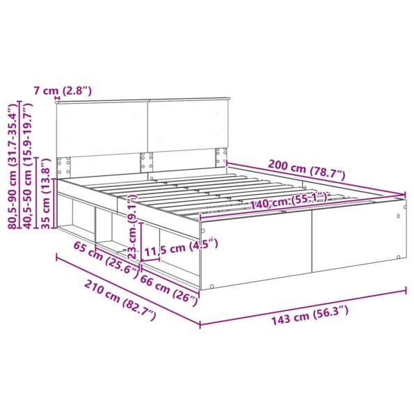 vidaXL Rám postele Dymová dub 140 x 200 cm Kompozitné drevo – Obrázok 13