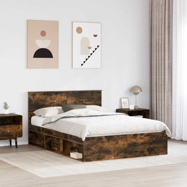vidaXL Rám postele Dymová dub 140 x 200 cm Kompozitné drevo – Obrázok 3