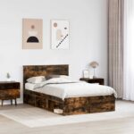 vidaXL Rám postele Dymová dub 135 x 190 cm Kompozitné drevo – Obrázok 3