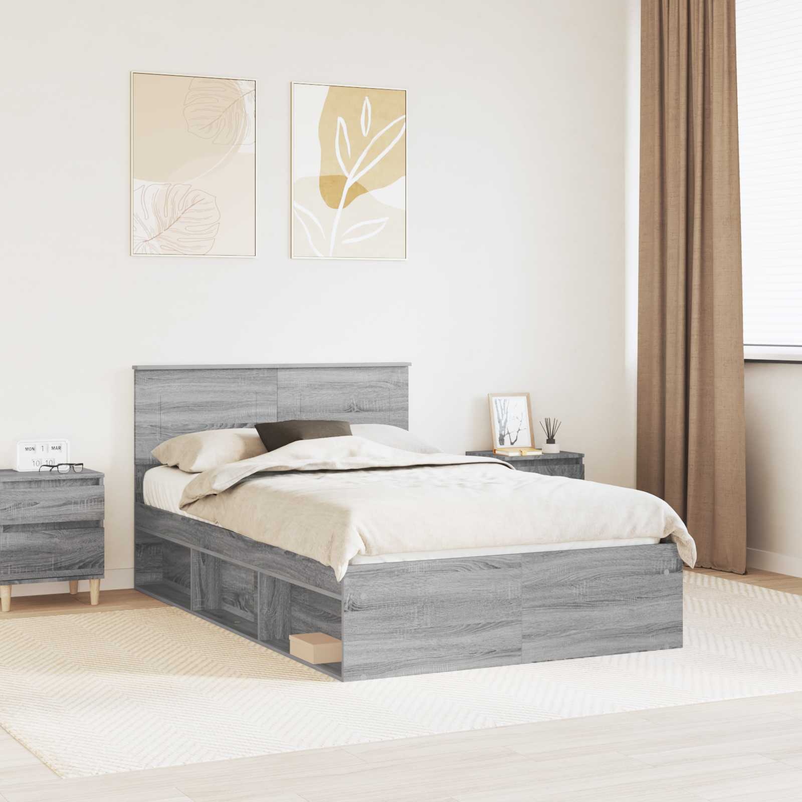 3407891_1.jpg vidaXL Rám postele Sivý Sonoma 135 x 190 cm Kompozitné drevo – Obrázok 1