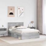 vidaXL Rám postele Sivý Sonoma 135 x 190 cm Kompozitné drevo – Obrázok 3