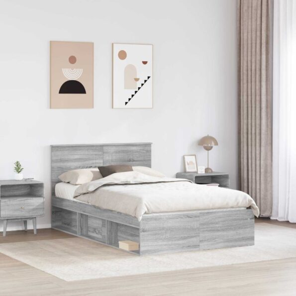 vidaXL Rám postele Sivý Sonoma 135 x 190 cm Kompozitné drevo – Obrázok 3