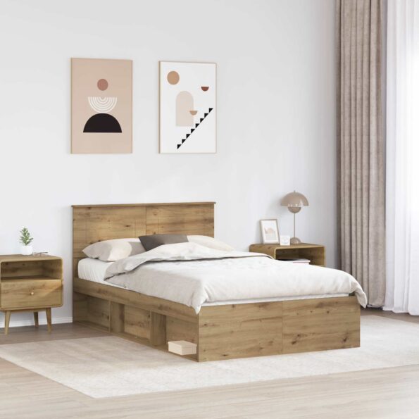 vidaXL Rám postele Remeselnícky dub 135 x 190 cm Kompozitné drevo – Obrázok 3
