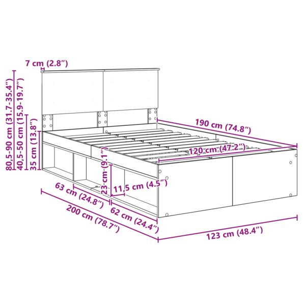 vidaXL Rám postele Staré drevo 120 x 190 cm Kompozitné drevo – Obrázok 13