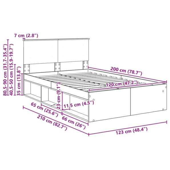 vidaXL Rám postele Betónová 120 x 200 cm Kompozitné drevo – Obrázok 13