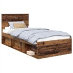 vidaXL Rám postele Staré drevo 100 x 200 cm Kompozitné drevo – Obrázok 2