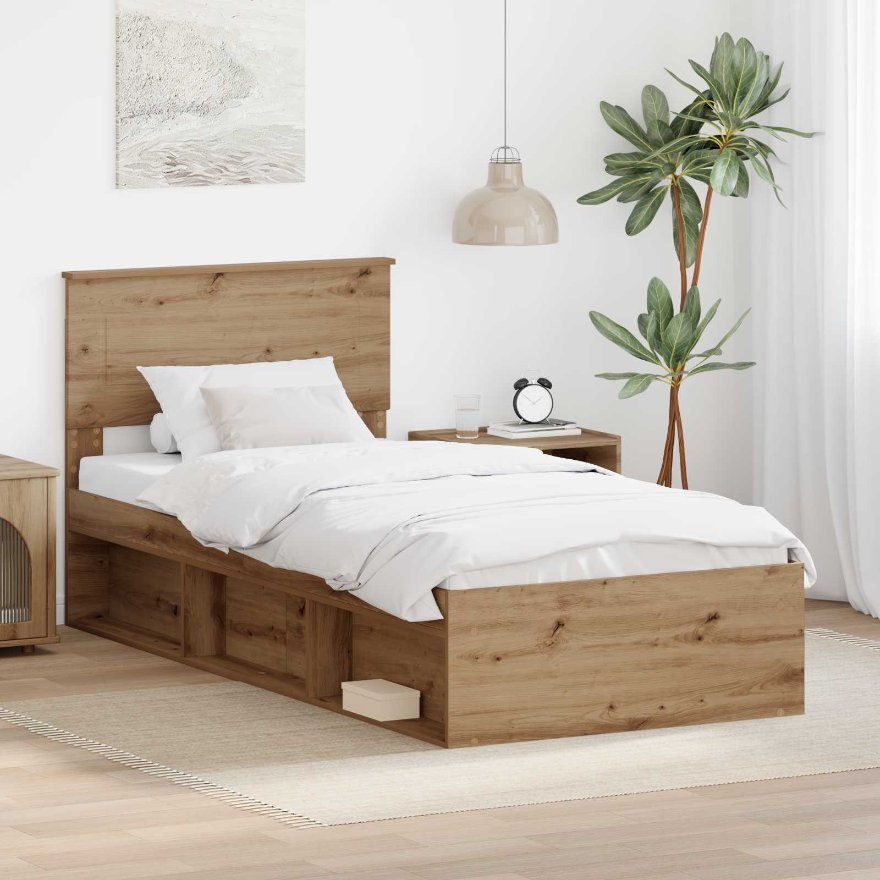 3407921_1.jpg vidaXL Rám postele Remeselnícky dub 100 x 200 cm Kompozitné drevo – Obrázok 1