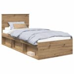 vidaXL Rám postele Remeselnícky dub 100 x 200 cm Kompozitné drevo – Obrázok 2