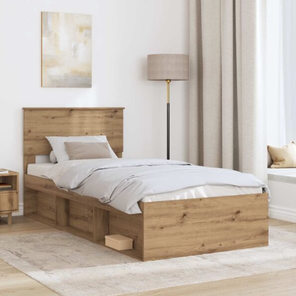 vidaXL Rám postele Remeselnícky dub 100 x 200 cm Kompozitné drevo – Obrázok 3