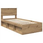 vidaXL Rám postele Remeselnícky dub 100 x 200 cm Kompozitné drevo – Obrázok 4