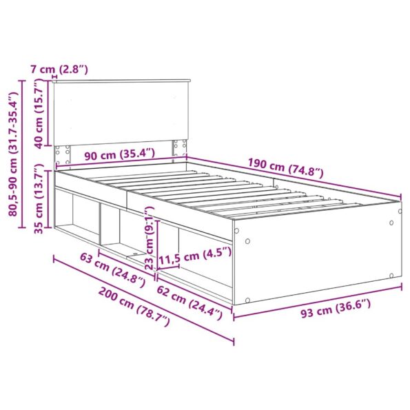 vidaXL Rám postele Dymová dub 90 x 190 cm Kompozitné drevo – Obrázok 13