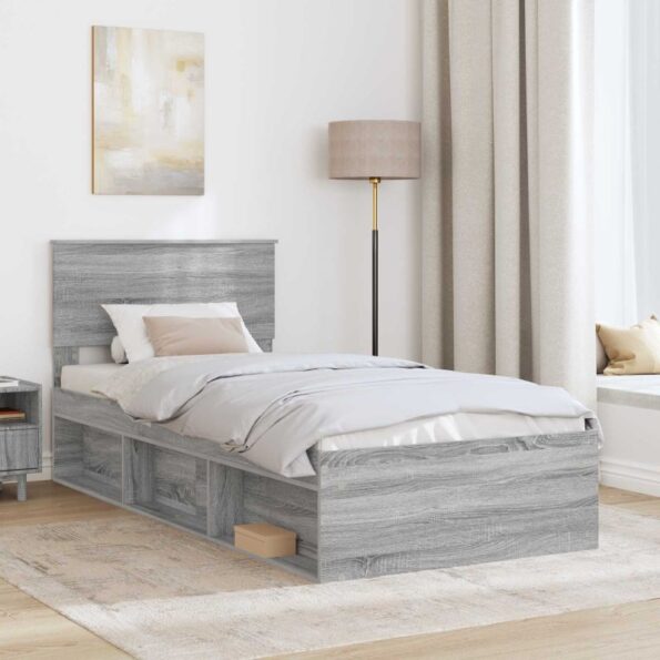 vidaXL Rám postele Sivý Sonoma 90 x 200 cm Kompozitné drevo – Obrázok 3