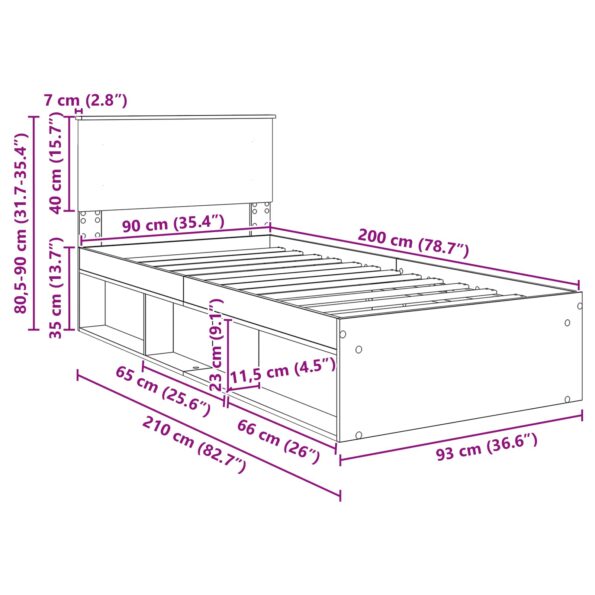 vidaXL Rám postele Staré drevo 90 x 200 cm Kompozitné drevo – Obrázok 13
