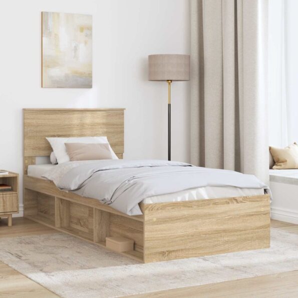 vidaXL Rám postele Sonoma dub 75 x 190 cm Kompozitné drevo – Obrázok 3