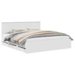 vidaXL Rám postele so zásuvkou Biela 200 x 200 cm Inžinierske drevo – Obrázok 2