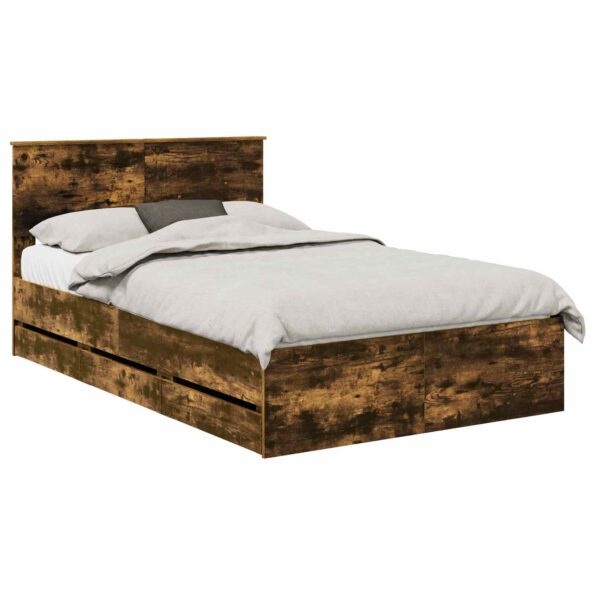 vidaXL Rám postele Dymová dub 135 x 190 cm Inžinierske drevo – Obrázok 2