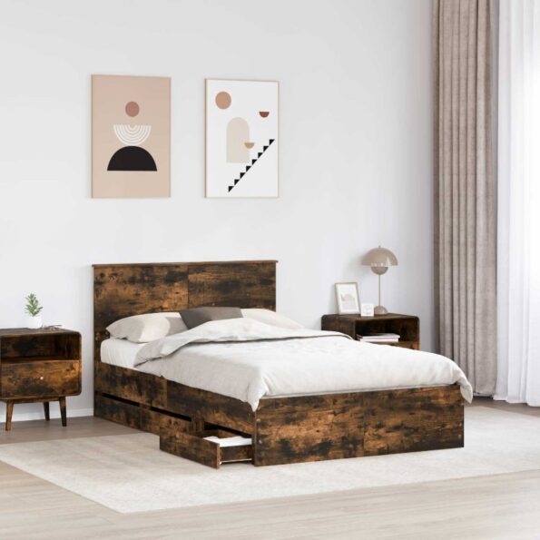 vidaXL Rám postele Dymová dub 135 x 190 cm Inžinierske drevo – Obrázok 3