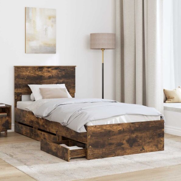 vidaXL Rám postele Dymová dub 75 x 190 cm Inžinierske drevo – Obrázok 3