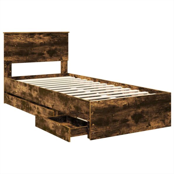 vidaXL Rám postele Dymová dub 75 x 190 cm Inžinierske drevo – Obrázok 5