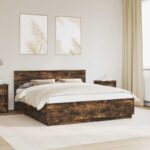 vidaXL Rám postele Dymová dub 200 x 200 cm Kompozitné drevo