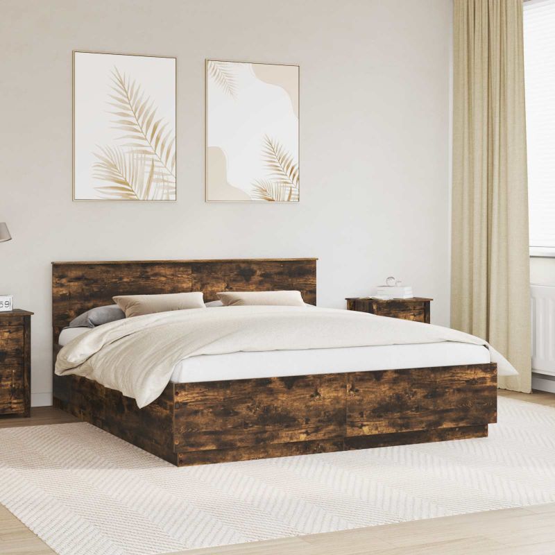 3408044_1.jpg vidaXL Rám postele Dymová dub 200 x 200 cm Kompozitné drevo – Obrázok 1
