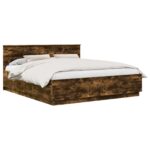vidaXL Rám postele Dymová dub 200 x 200 cm Kompozitné drevo – Obrázok 3