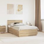 vidaXL Rám postele Sonoma dub 135 x 190 cm Kompozitné drevo