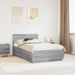 vidaXL Rám postele Sivý Sonoma 135 x 190 cm Kompozitné drevo