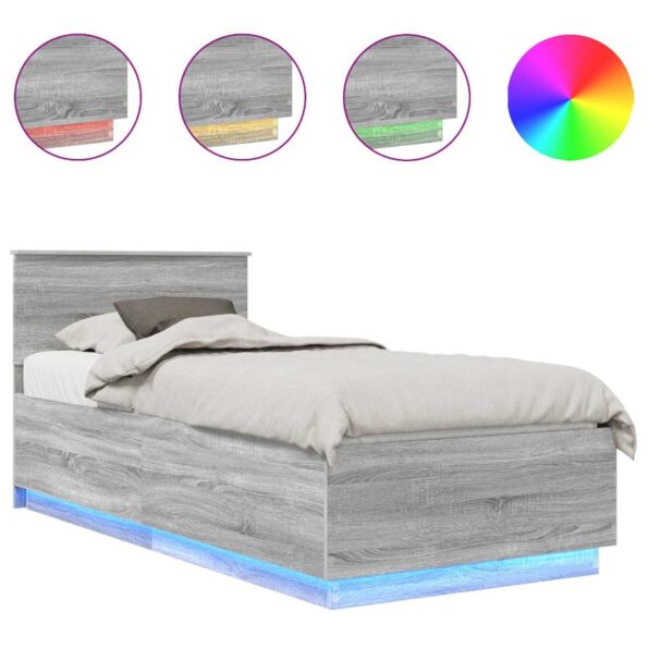 vidaXL Rám postele Sivý Sonoma 90 x 190 cm Kompozitné drevo – Obrázok 2