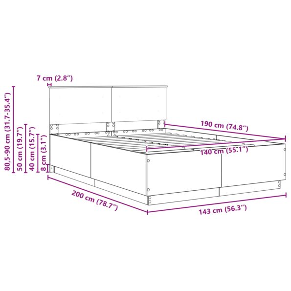 vidaXL Rám postele Sivá sonoma 140 x 190 cm Kompozitné drevo – Obrázok 13