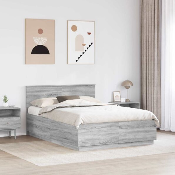 vidaXL Rám postele Sivá sonoma 140 x 190 cm Kompozitné drevo – Obrázok 3