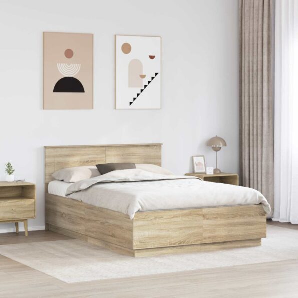 vidaXL Rám postele Dub sonoma 140 x 200 cm Kompozitné drevo – Obrázok 3