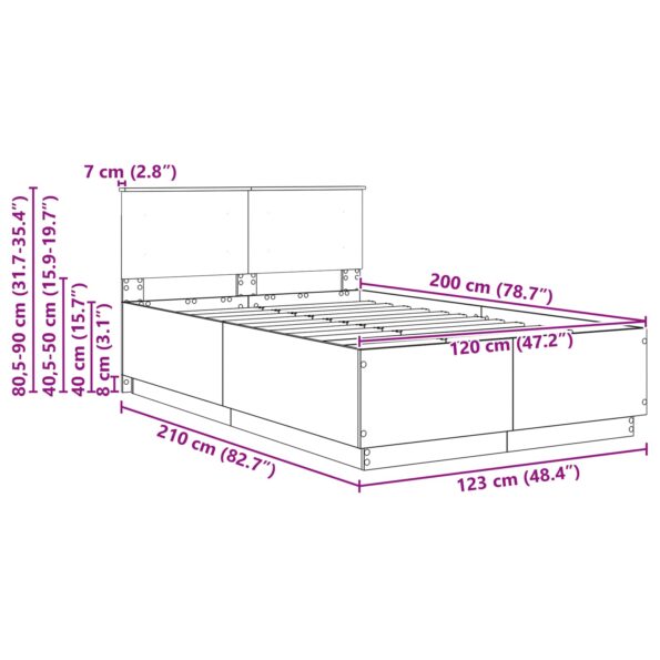 vidaXL Rám postele Dymová dub 120 x 200 cm Kompozitné drevo – Obrázok 13