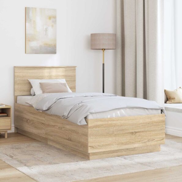 vidaXL Rám postele Dub sonoma 90 x 190 cm Kompozitné drevo – Obrázok 3