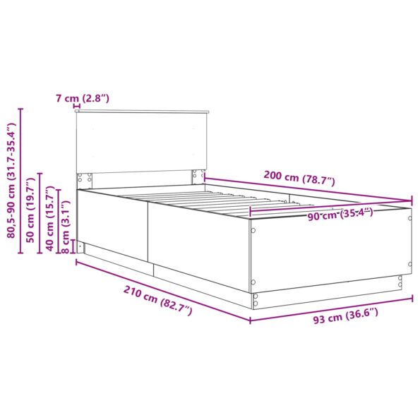 vidaXL Rám postele Betónová šedá 90 x 200 cm Kompozitné drevo – Obrázok 13
