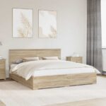 vidaXL Rám postele Sonoma dub 200 x 200 cm Kompozitné drevo