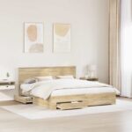 vidaXL Rám postele Sonoma dub 200 x 200 cm Kompozitné drevo – Obrázok 3