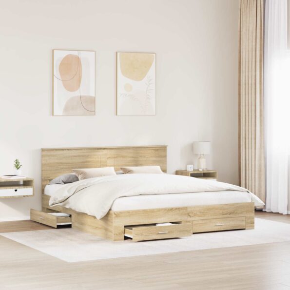 vidaXL Rám postele Sonoma dub 200 x 200 cm Kompozitné drevo – Obrázok 3