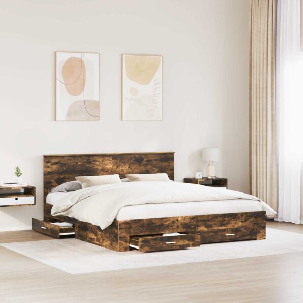 vidaXL Rám postele Dymová dub 200 x 200 cm Kompozitné drevo – Obrázok 3