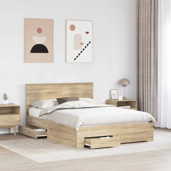 vidaXL Rám postele Sonoma dub 140 x 190 cm Kompozitné drevo – Obrázok 3
