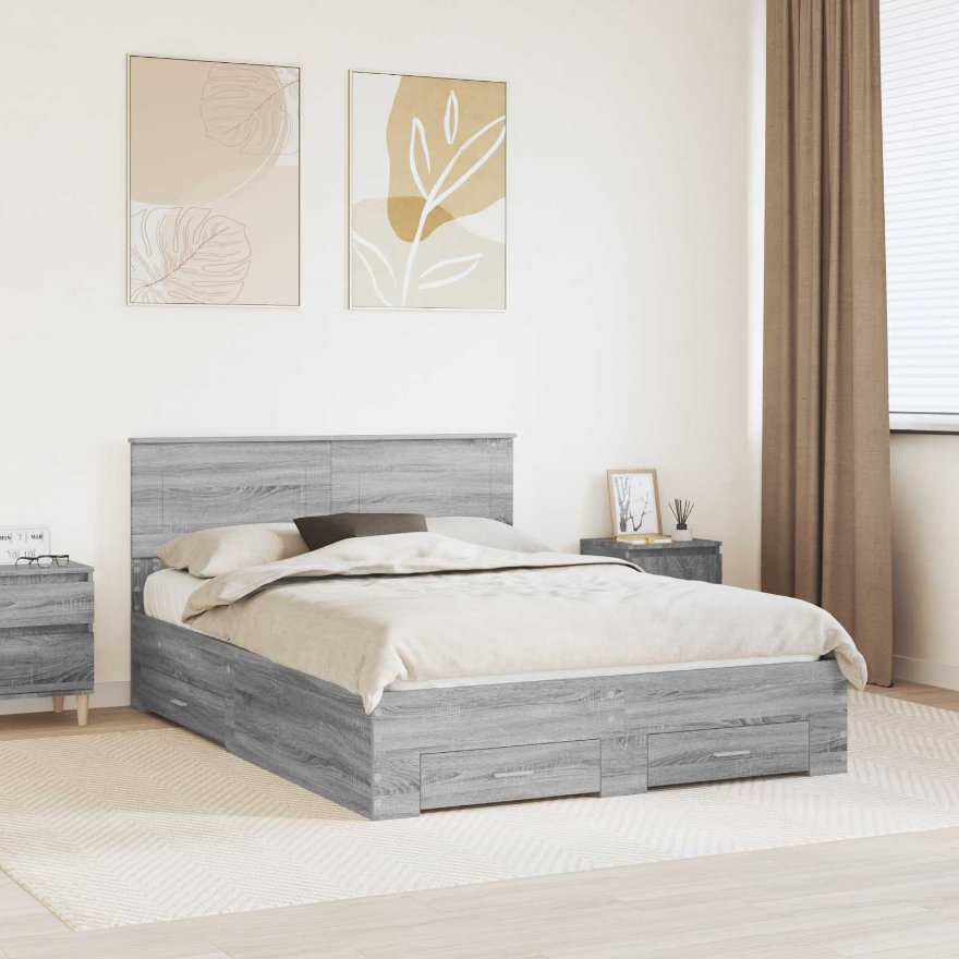 3408259_1.jpg vidaXL Rám postele Sivý Sonoma 140 x 190 cm Kompozitné drevo – Obrázok 1